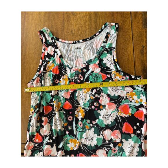 Ana Floral Sleeveless V-Neck Top Black Multi Color Size L - Picture 5 of 8